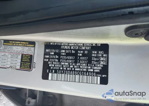 2012 Hyundai Santa Fe Gls из США, поврежденный, VIN 5XYZGDAB9CG164906